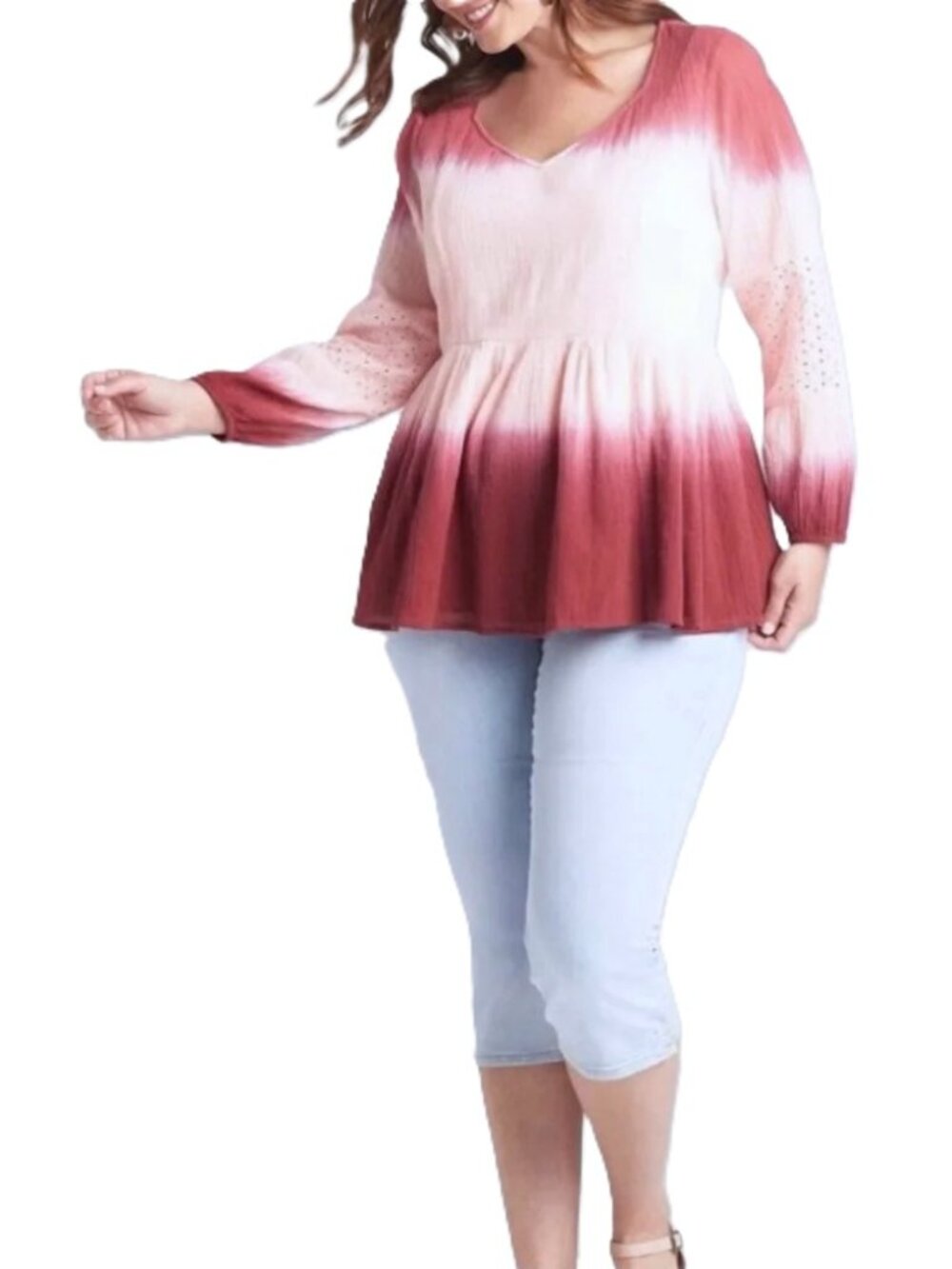 LANE BRYANT Long Sleeve Peasant Dip Dye / Ombre Blouse. Plus Size 28